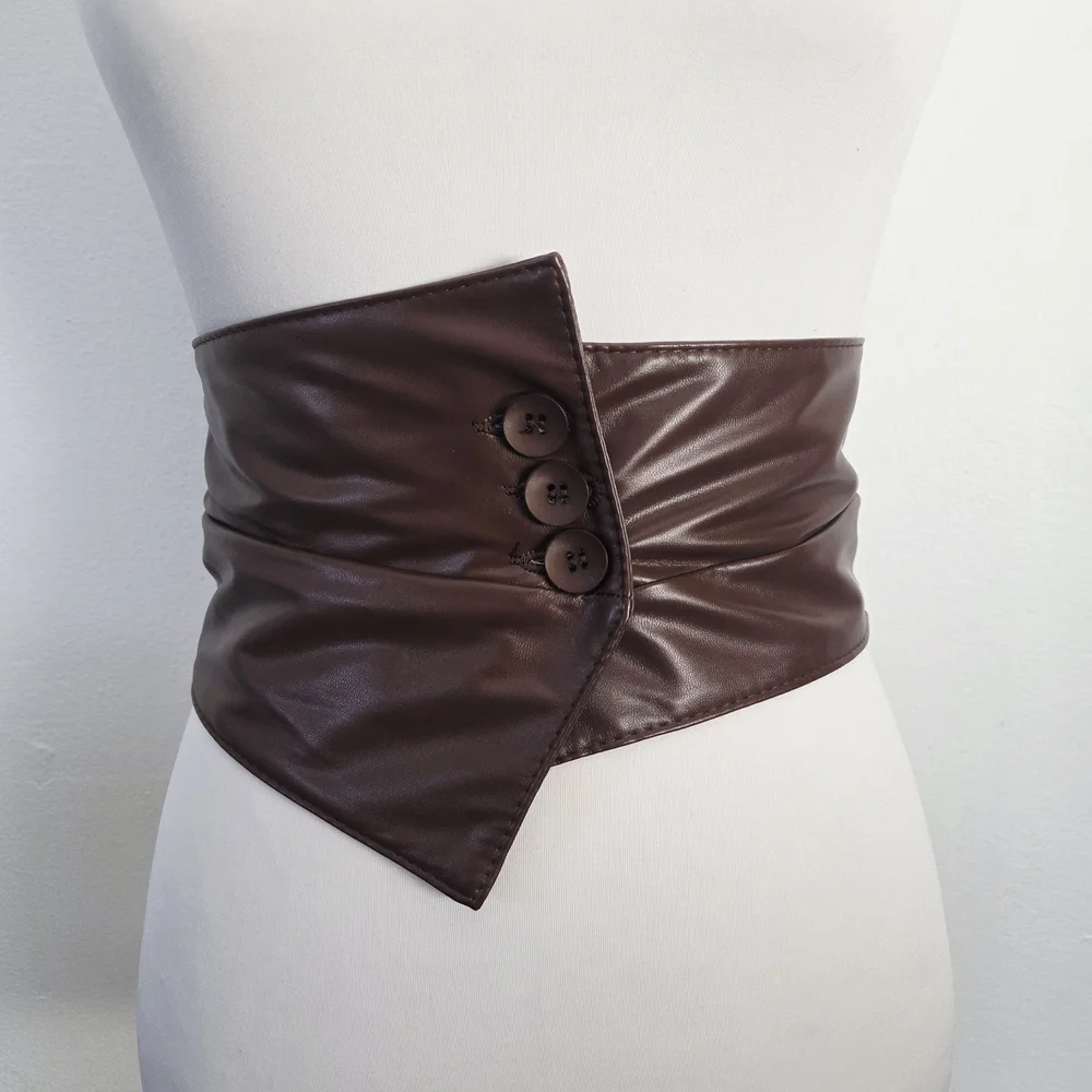 Stretchy wide brown waist belt - Picture 4 of 10